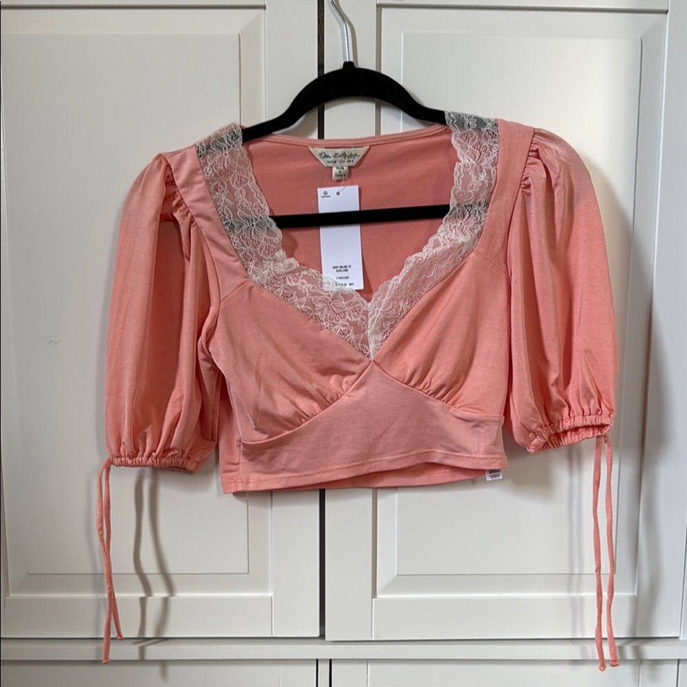 Pink Lace Trim Women's Top
